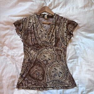 Paisley Print Brown and Cream Women's Top